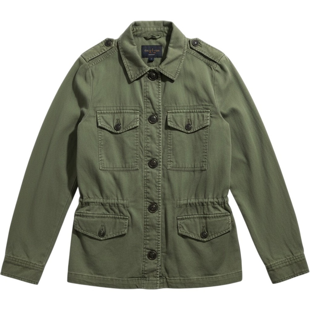 Gap Utility Field Jacket Womens Size M Green Linen Blend Military Cargo Jacket